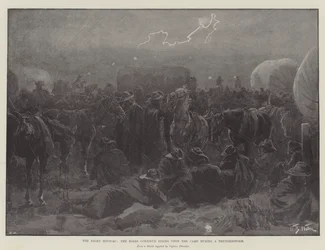 The Night Bivouac, the Boers continue firing upon the Camp during a Thunderstorm